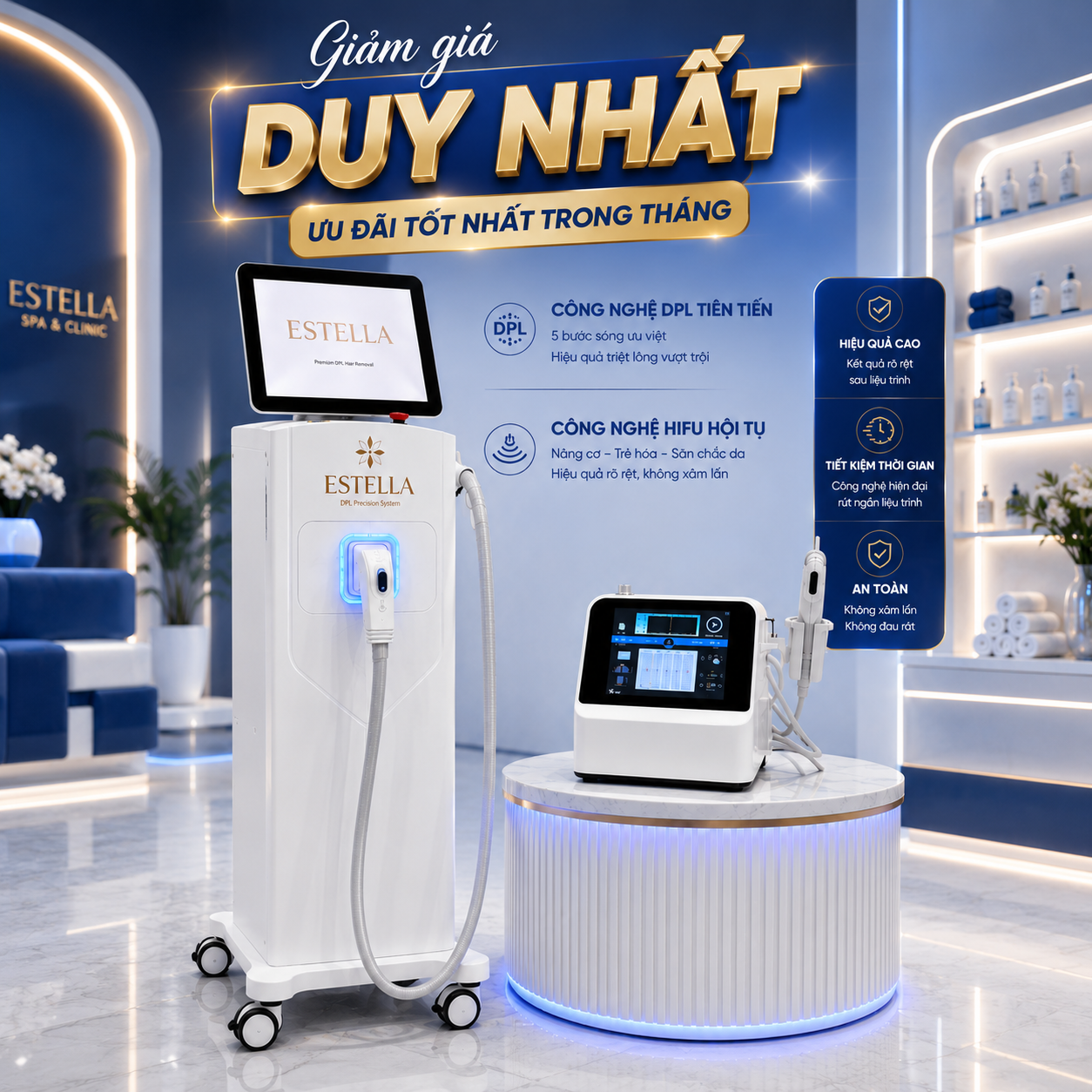 Combo Máy Triệt Lông Estella & Máy HIFU FU4.5-10SN
